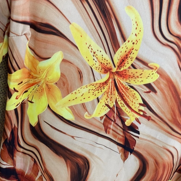 NWT! First Distraction asymmetric lace mini dress brown lilies 10 holiday party - Picture 3 of 10